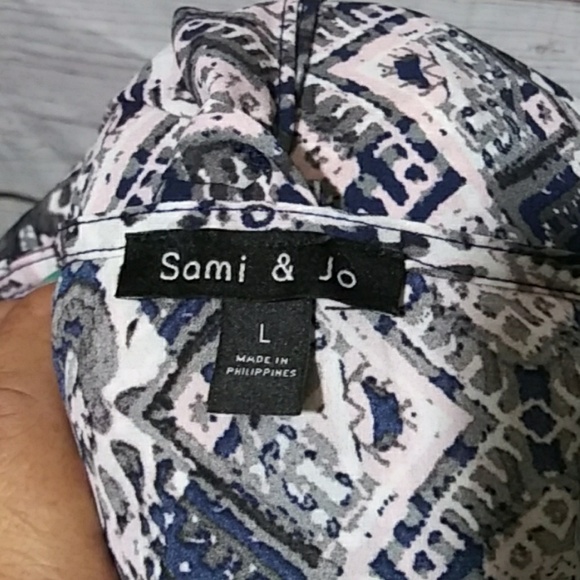 Sami & Jo Geometric Neck Tie Blouse Sz L - Picture 7 of 8